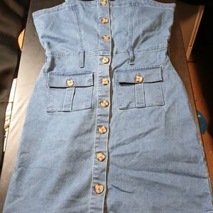 Derek Heart Women's Size L Button up denim overall dress